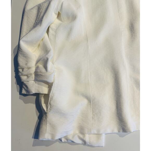Loft Outlet Blouse Blazer Women’s Medium White Long scrunched Sleeve Open Front - Picture 4 of 10
